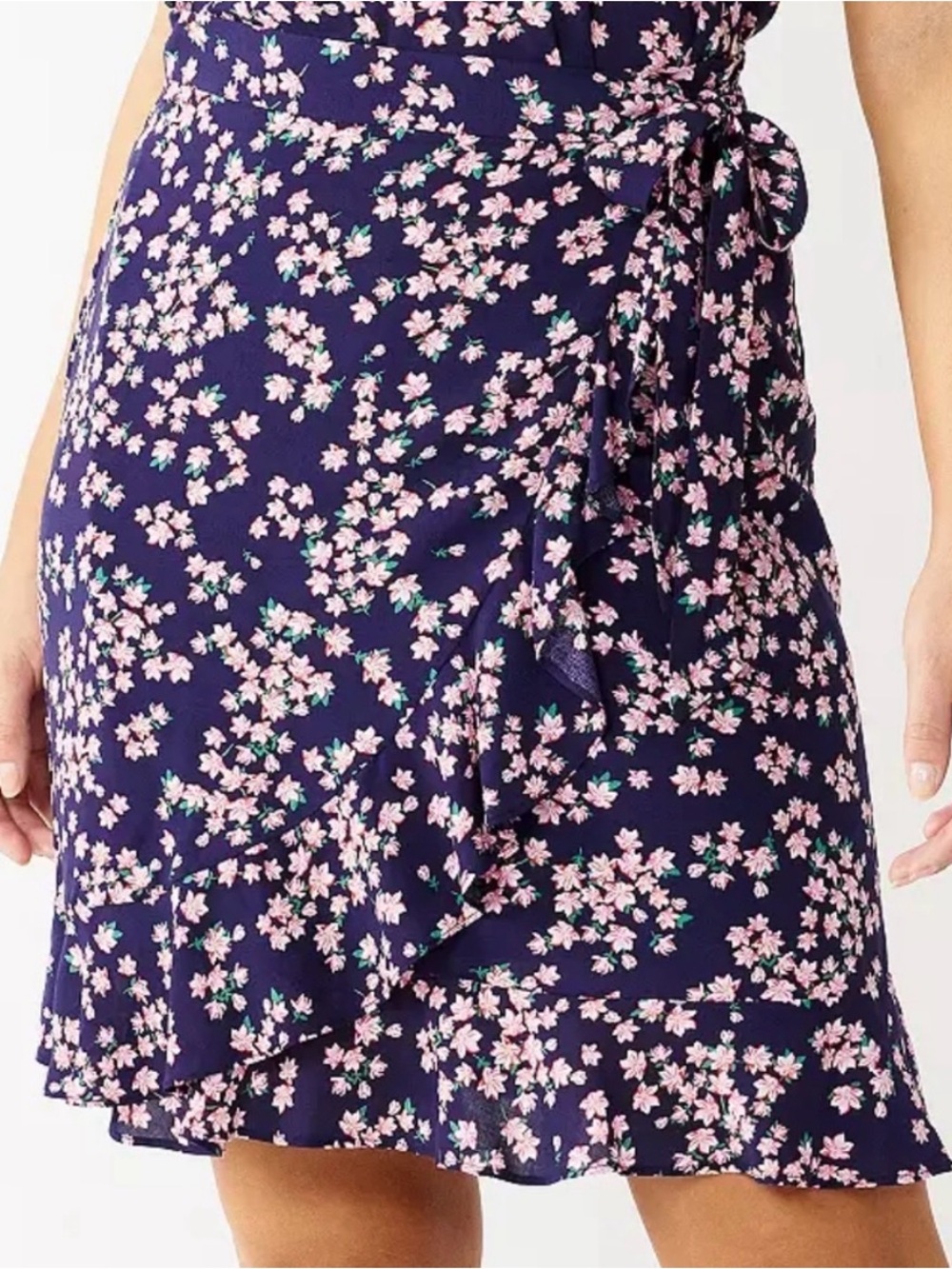 Draper James Navy Wrap Mini Skirt with Pink Floral Print